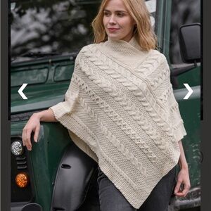 Aran crafts Cream Cable Knit 100% Wool Poncho Sz S/M
